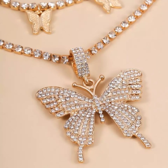 Luxury Rhinestone Cuban Butterfly Set Necklaces - Picture 4 of 6
